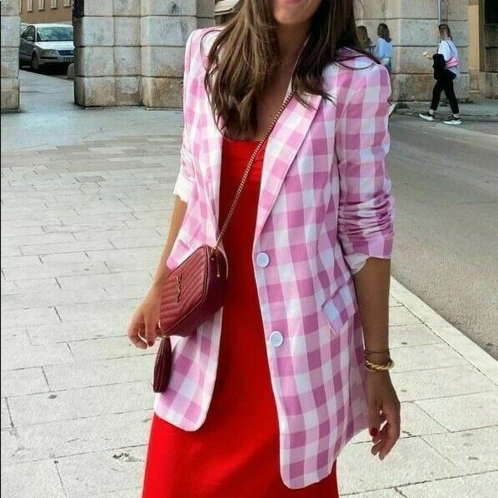 NWT Zara Pink Gingham Blazer